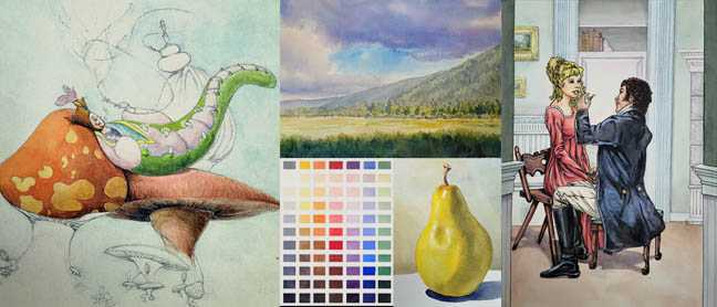 collage of watercolor paintings by artist kevin mccain