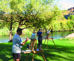 Two People Painting the Sonora desert and the Salt River near Mesa, Az