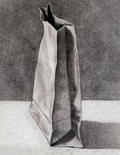 Drawing of a paper bag by the artist Kevin McCain