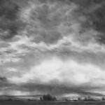 Charcoal drawing of landscape sunset clouds on the desert outside Kuna, Idaho.