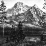 Charcoal Drawing of Red Fish Lake by the artist Kevin McCain