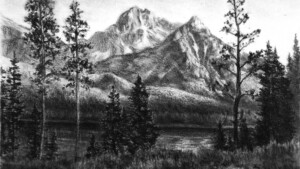 Charcoal Drawing of Red Fish Lake by the artist Kevin McCain